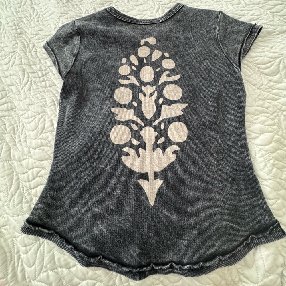 FP Movement by Free People Washed Black Short Sleeve Tee with Cream Graphic